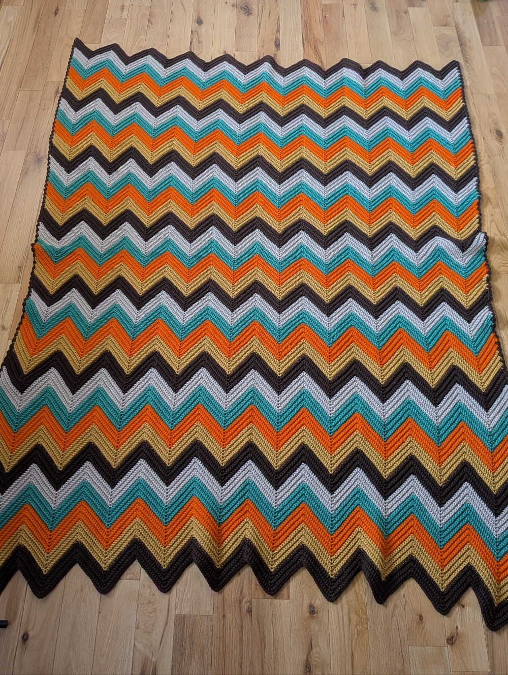 GRANNY Big Crochet Handmade Blanket Sofa Throw 70' Style Brown Orange